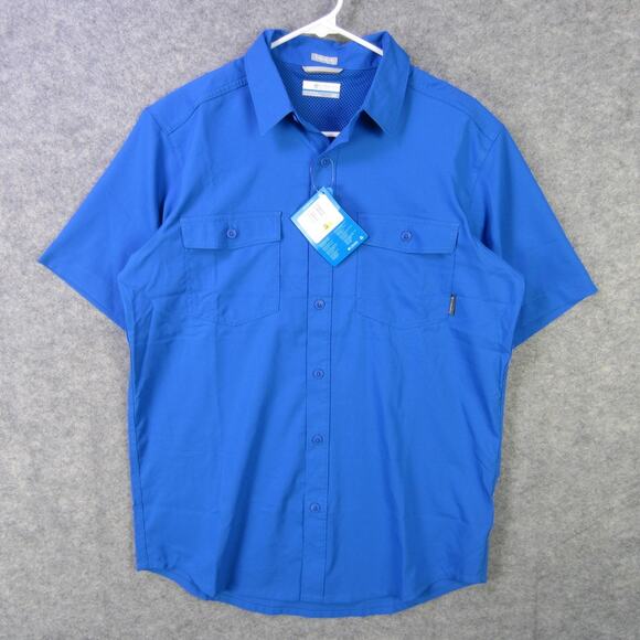 Columbia Shirt Mens Small Blue Bright Indigo Short Sleeve Button Up Regular Fit - Picture 1 of 7
